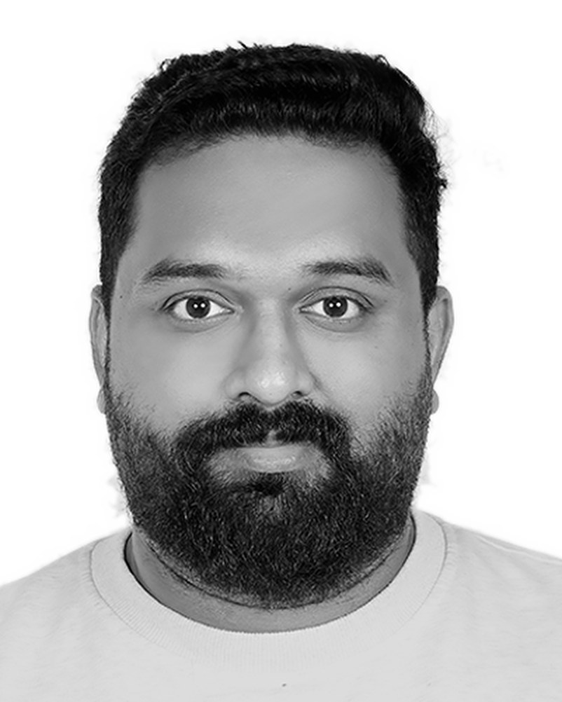Black and white portrait of Ijaz Mohammed